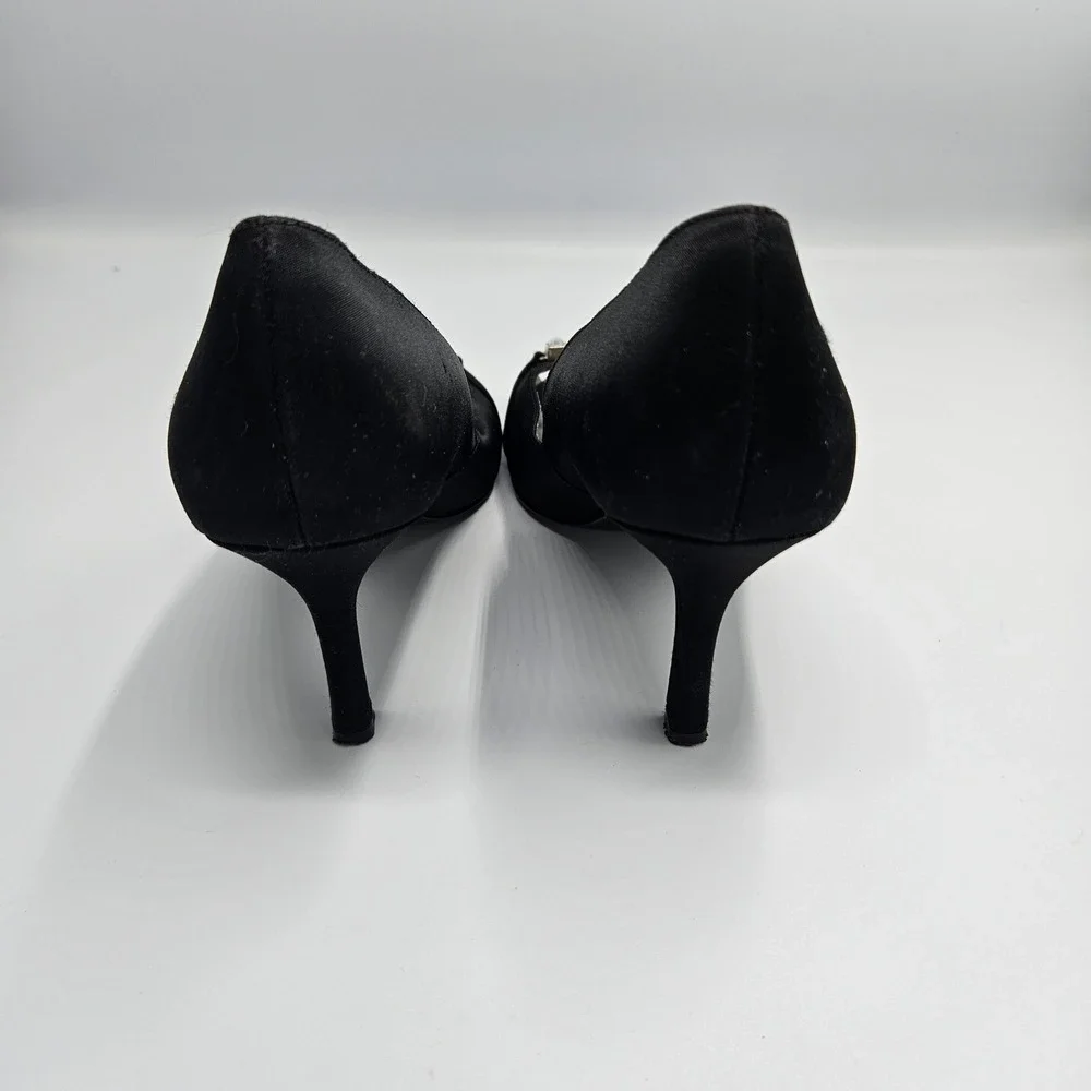 Style & Co Black Satin Peep Toe Crystal Embellished Evening Pumps Heels 7.5